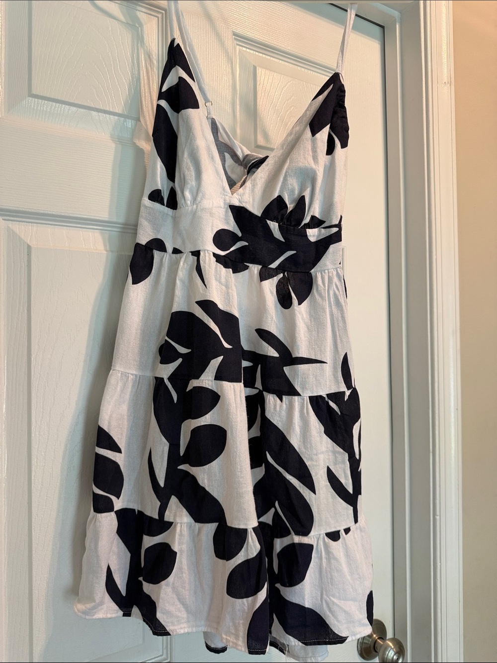 White and navy blue Floral Print Sundress - Women's Summer Dress